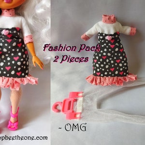 Fashion Pack Short Dress &quot;Hearts and Polka Dots&quot; + Knitted Tights for LOL OMG Dolls - Valentine&#39;s Day Collection