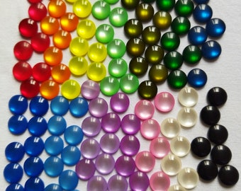 Lot of 6 Round flat back cat eye Cabochons - 12 mm - 14 colors available