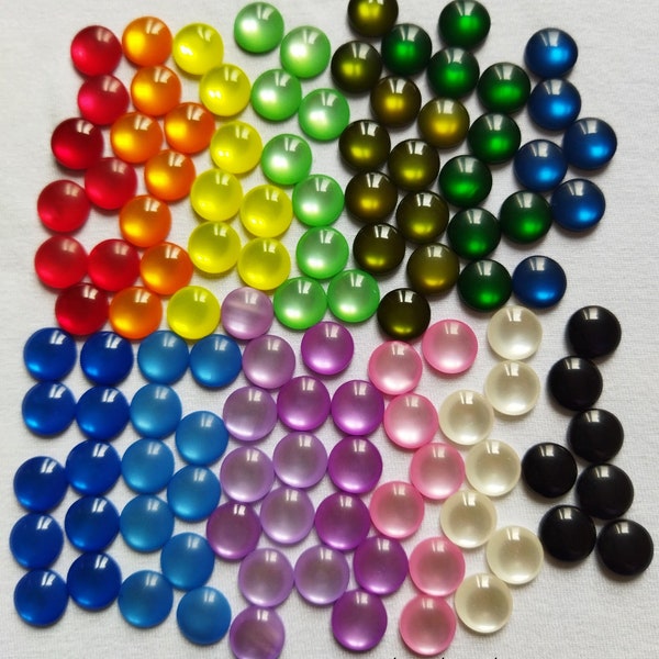 Lot de 6 Cabochons ronds oeil de chat à dos plat - 12 mm - 14 coloris