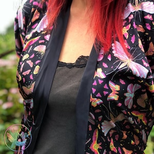 Night Time Kimono Robe ~ Mystical Moth and Moon Pattern ~ Neon colours or Black & White ~ Bats, Lunar Phases, Moths ~ Celestial Loungewear
