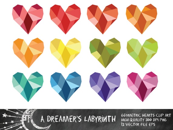 Items similar to Geometric Hearts Digital Clip art on Etsy