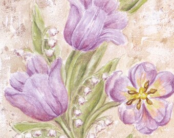 Purple Tulips Art Print Aged Vintage Style Open Edition Artist Signed  Print 8x10 by Audrey Ascenzo