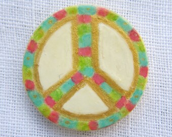 Peace Brooch Peace Sign Rainbow Multi Colored  Hand Painted Original Round Wood Tie Tac Pin by Audrey Ascenzo