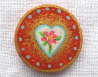 Sweet Heart Brooch  Original Hand Painted Wood Pin by Audrey Ascenzo