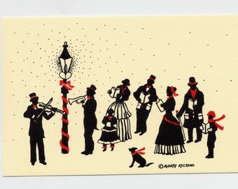 Unusual Christmas Post Cards Silhoutte Victorian Carolers 4 x 6  Package of 6 by Audrey Ascenzo