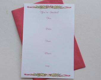 Christmas Garland Invitations You're Invited Fill in Box of 10 with Red Envelopes