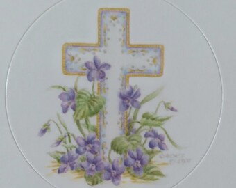 Violet Cross Stickers Religious Christian Round Stickers set of 16 Stationery Seals