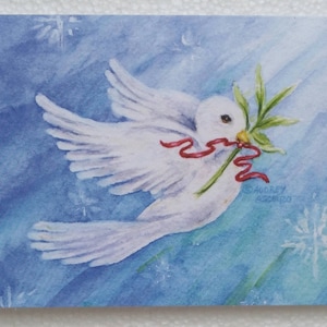 Christmas Dove of Peace Christmas Card  Caring Thoughts Religious Christmas Card Christian Single Christmas Paper Card 5x7