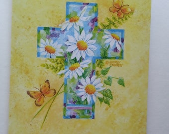 Birthday Daisy Butterfly Cross Christian Blessings Greeting Card Paper Greeting Card 5x7 Birthday Religious Card