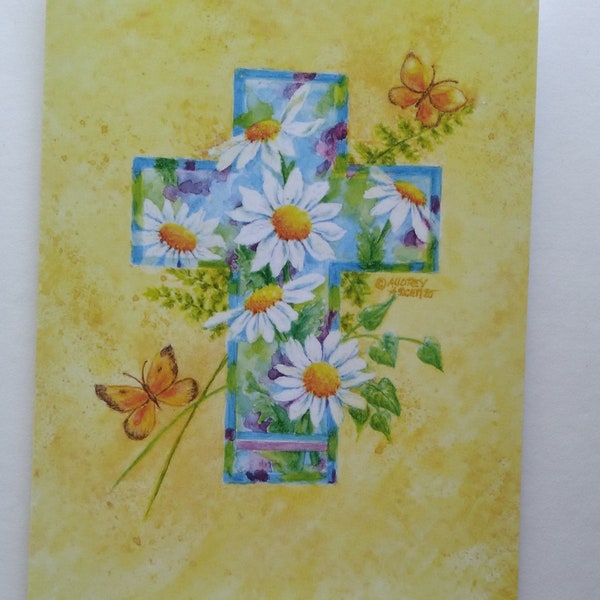 Birthday Daisy Butterfly Cross Christian Blessings Greeting Card Paper Greeting Card 5x7 Birthday Religious Card