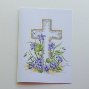 Sympathy Greeting Card Cross with Violets Card Paper Greeting Card 5x7 with Purple Envelope Religious Sympathy Card image 6