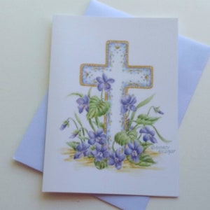 Sympathy Greeting Card Cross with Violets Card Paper Greeting Card 5x7 with Purple Envelope Religious Sympathy Card image 10