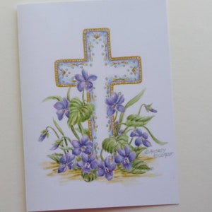 Sympathy Greeting Card Cross with Violets Card Paper Greeting Card 5x7 with Purple Envelope Religious Sympathy Card image 8
