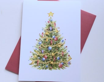 Traditional Christmas Tree Boxed Christmas Cards Merry and Bright with Red Envelopes 5 x 7 Set of 10 Merry Christmas Greeting Cards