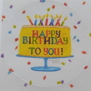 Birthday Cake Stickers Happy Birthday To You! Colorful Confetti Celebration Seals Set of 16 Stickers