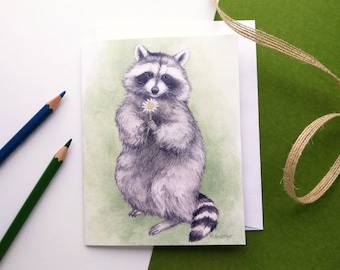 Raccoon Printed Greeting Card 4.25"x5.5" - Blank inside Notecard- Birthday card or Thinking Of You