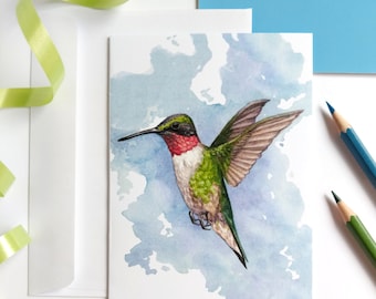 Hummingbird Card- 4 x 5.5" - Printed Greeting Card - Blank inside card - Bird Greeting Card