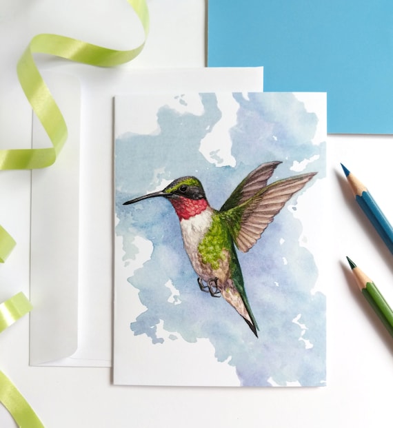 Blank Inside Greeting Card A Hummingbird/'s Pink Dream