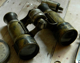 Fascinating Antique Binoculars Wollensak Biascope Model B. Early Brass Fabricated Pocket Binoculars. Fully Functional. Steampunk Style.