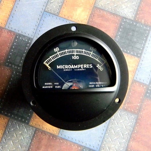 Fully Functional Vintage Microamperes Ammeter Gauge Mfg. By Marion Electric. Tested. Like-New Appearance. Model H52. DC Microamps 0 - 200.