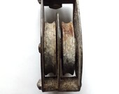 Huge Antique Steel and Cast Iron Industrial Hook w Double Pulley Wheels. Hallmarked quot Lane Brothers. quot Dated 1896. Rustic. Salvaged and Sealed
