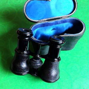 Beautifully Preserved Antique French Opera Glasses with Original Leather Case. Brass and Leather Fabrication From H. Salanson & Co, England.