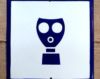 Vintage Fallout Gas Mask Respirator Protection Safety Sign. True Vintage. Appliance Enamel. Ready to Hang. Worn, Archaic, Apocalyptic Style.