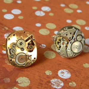 Steampunk Watch Movement Ring. Silver Tone or Gold - Your Choice. Costume Statement Rings Upcycled from Vintage Mechanical Watch Movements.
