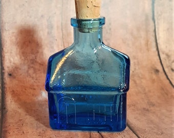Cute Vintage Schoolhouse Shaped Blue Glass Inkwell. Mfg. by Wheaton Glass Company "Americana Inkwells" Series. Excellent Condition w/Cork.