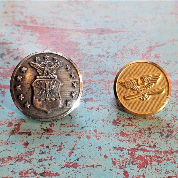 Cool Vintage Military Sweetheart Button Pins. Authentic Vintage Aero Reserve and Air Corps Uniform Buttons Upcycled to Fun Button Pins. Wow!