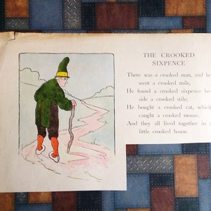 The &quot;Crooked Man&quot; Curious Cut-Out Antique Nursery Rhyme w/ Illustration From Very Old Nursery Rhyme Book. Illustrator Blanche Fisher Wright.
