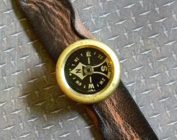 Unique Custom Steampunk Style Distressed Leather Cuff Compass. Functional Vintage Floating Compass. A Curiosity Shopper Upcycled Original.