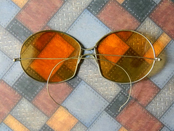 Rare Large Lens Amber Tinted Vintage / Antique Av… - image 2