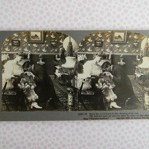 Cartão estereoscópio encantador com mais de 100 anos, cartão estereográfico romântico antigo e estéreo, Keystone View Co., em excelente estado, por volta de 1906