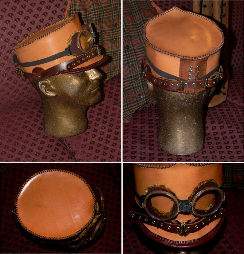 Set of Fun Complimenting Steampunk Costume Accessories: Leather Hat and Vintage Goggles, Side Button High Boots, and Vintage Wool Waistcoat image 2