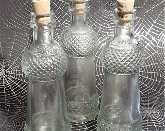 Curious Vintage Diamond Pattern Glass Bottle. Approx. 1.5 fl. oz / 50 ml Volume. In Excellent Condition. Sold Individually. Only 3 Available