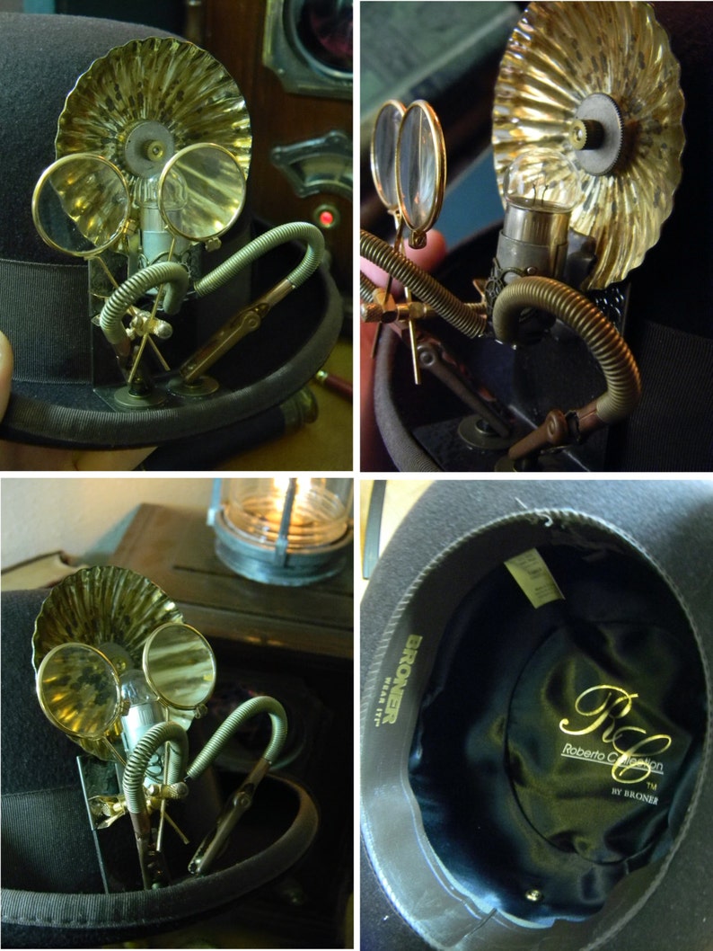 Unique Cosplay Hat! Fine Steampunk Luminary Contraption Derby Hat Quality Vintage Wool Felt Derby Upcycled Into A Stunning Steampunk Hat
