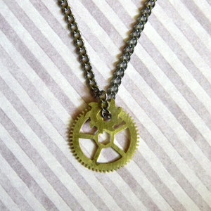 Custom Steampunk Necklace Made From Antique Brass Clock Gears - Authentic Antique Parts - Unique Steampunk Style Charm Pendant