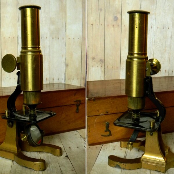 Amazing Victorian Era Field Microscope - Beautiful Instrument - Excellent Working Condition w/ Original Wood Box and Three Objective Lenses