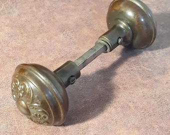 Elegant Antique Brass Doorknob Set. Brass Painted Bronze Doorknobs. For Projects. Late 1800s to Early 1900s. Enjoy!