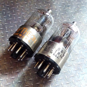 Cool Pair of Vintage Vacuum Tubes In Very Good Condition for Makers, Upcyclers, and Steampunk Crafters. Untested. Model 12Q7 GT.