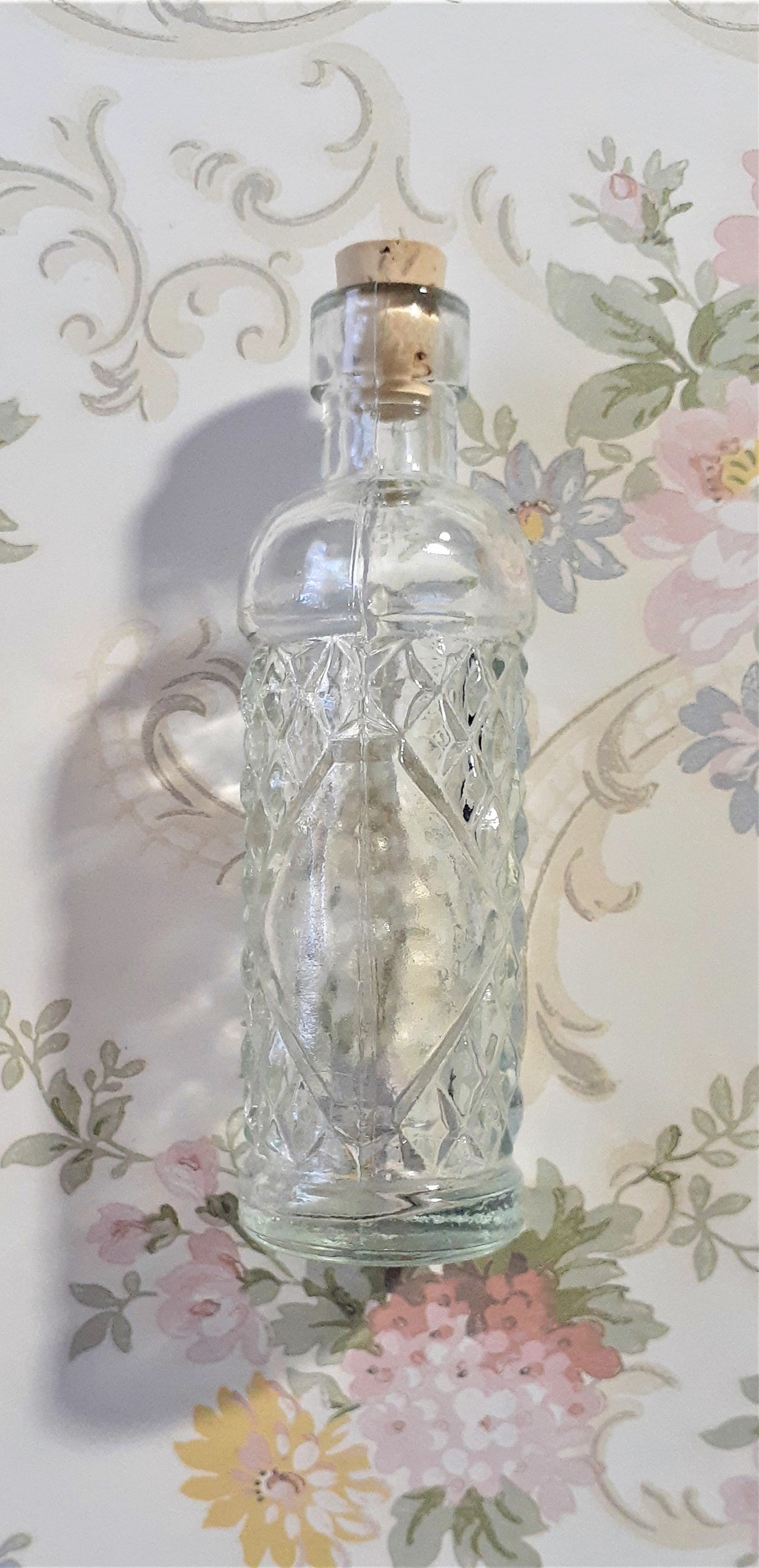 Curious Vintage Diamond Pattern Glass Bottle. Approx. 1.5 Fl. Etsy Ireland