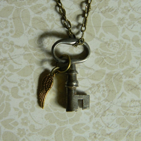 Petite Antique Key Pendant - Beautiful Old Key Re… - image 1