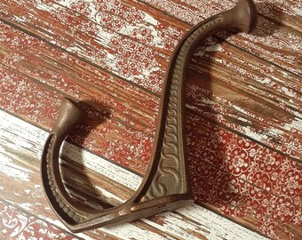 Splendid Large Antique Victorian Cast Iron Wall Hook. Elegant Style. Rust Toned Enamel Finish. Only 1 Available. Wow!