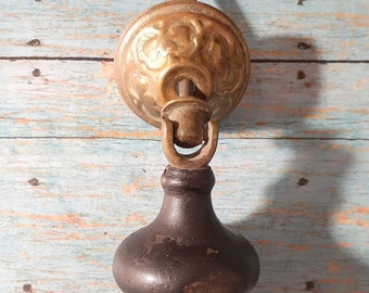 Beautiful Antique Victorian Era Teardrop Drawer Pull - Ebony Wood and Brass