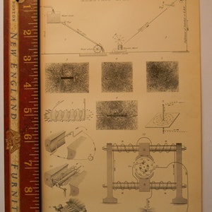 Detailed Antique Technical Illustration Print Suitable for Framing - Victorian Electric Lighting Line Drawings