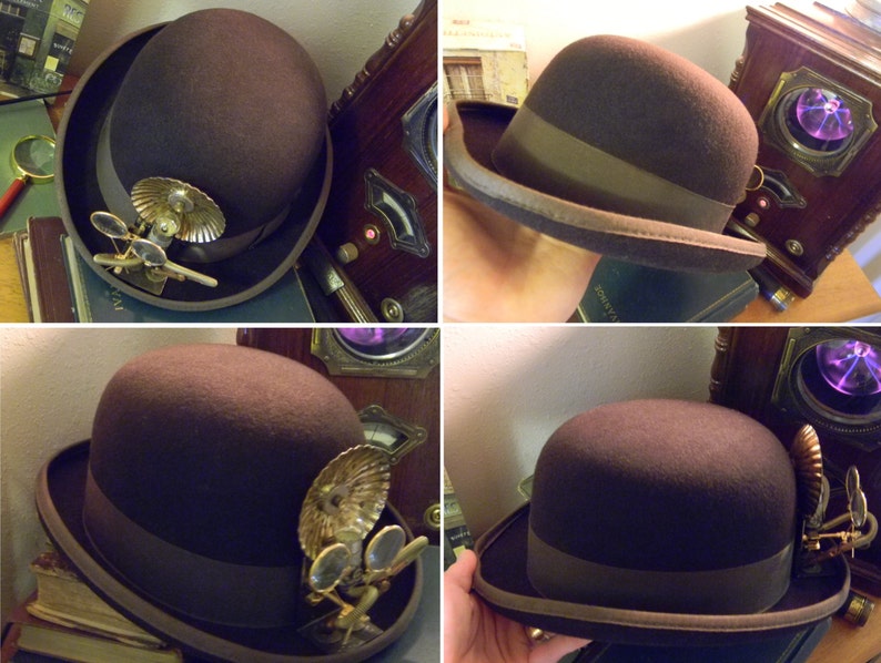 Unique Cosplay Hat! Fine Steampunk Luminary Contraption Derby Hat Quality Vintage Wool Felt Derby Upcycled Into A Stunning Steampunk Hat