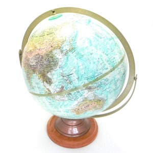 Lovely Vintage "World Oceans" Globe from Replogle. Excellent Condition w/ Handsome Custom Designed Custom Stand. Raised Relief Ocean Ranges.