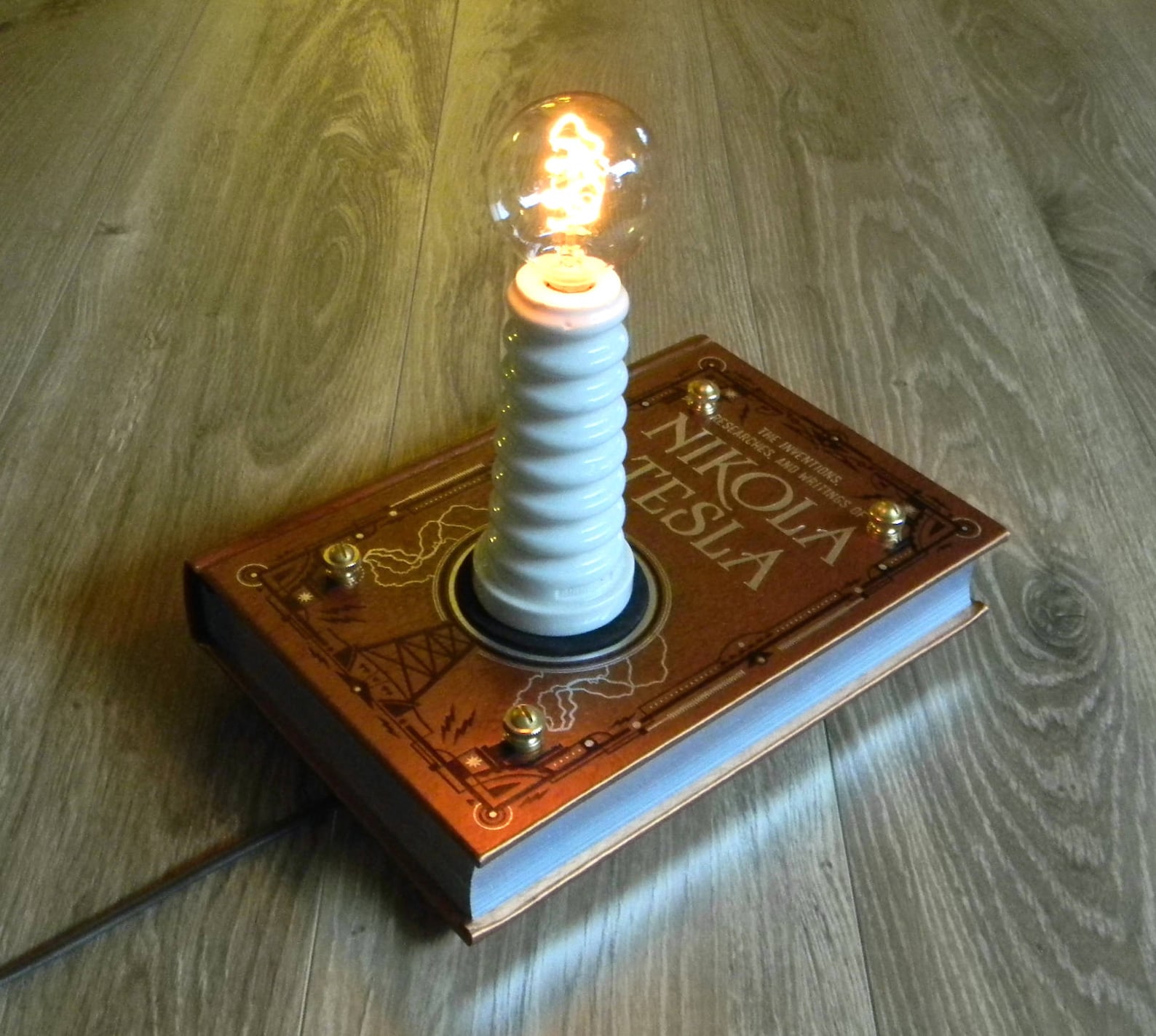Handmade Nikola Tesla Inspired Steampunk Book Lamp. Lots of Etsy