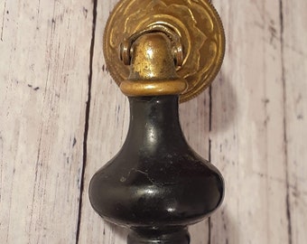 Beautiful Antique Victorian Era Teardrop Drawer Pull - Ebony Wood and Brass